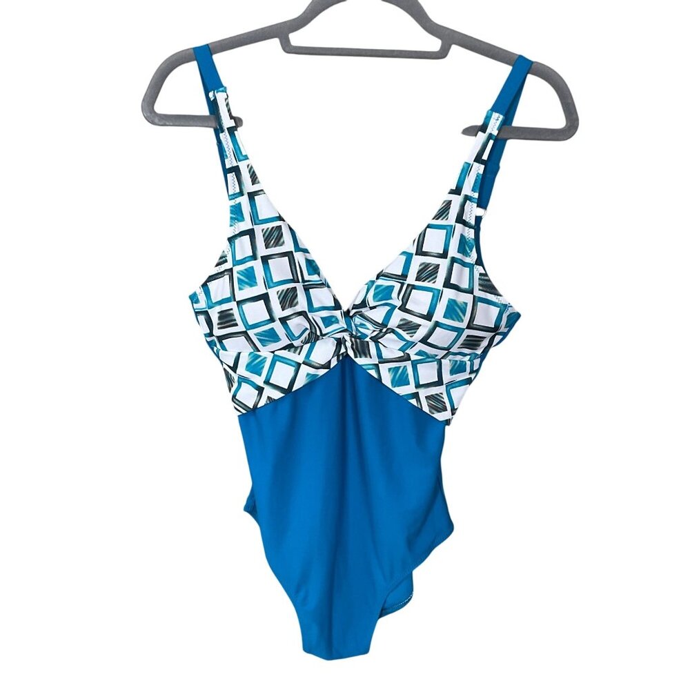 Ocean Jewel 1 Piece Twist Front Scoop Back Adjustable Straps Swimsuit 12